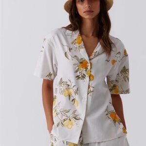 Kith White Camp Shirt with Yellow Lemon & Green Leaf Print